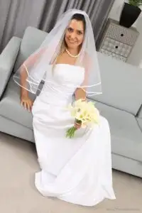 Image 2 of, Only Tease Miss V as a sexy bride in sheer white stockings