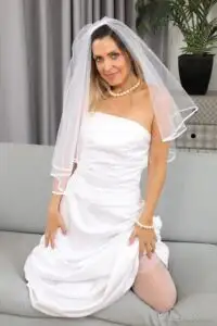 Image 4 of, Only Tease Miss V as a sexy bride in sheer white stockings