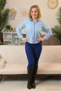Only Tease Jorja in tight pants, boots and black stockings 
