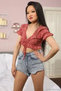Only Tease Ophelia Spice in her jean shorts and pantyhose 