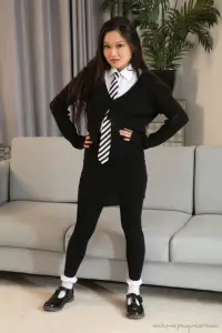 Only-Opaques Ophelia Spice in a college uniform with black tights 