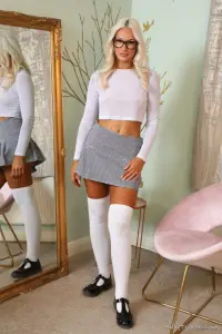 Only Tease Paige F in a short skirt and thigh high socks 